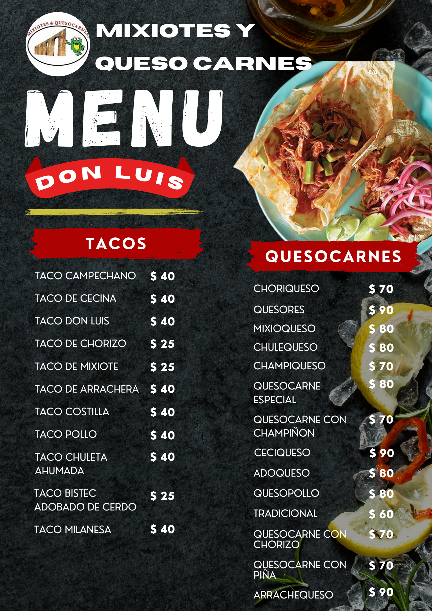 Menú de Huaraches y Postres